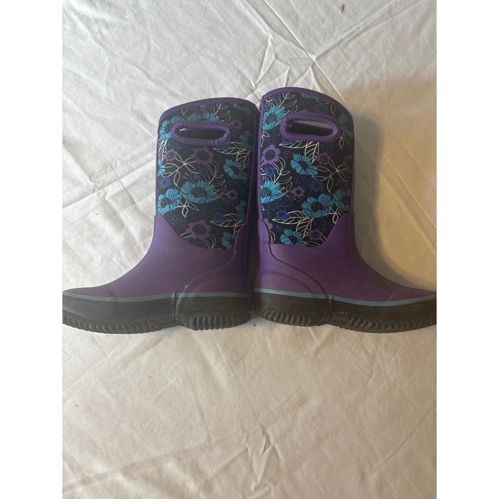 Lone Cone Rain Boots Kids 12 Purple Good Floral Neoprene Waterproof Pull-On